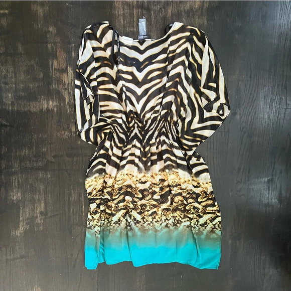 Women’s Bisou Bisou animal print zebra cold shoulder party dress NWT size 14W - Picture 2 of 3